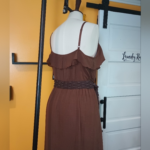 Rack 47 By Wrangler Brown Belted Spaghetti Strap Ruffle Dress Size XL - Picture 9 of 16